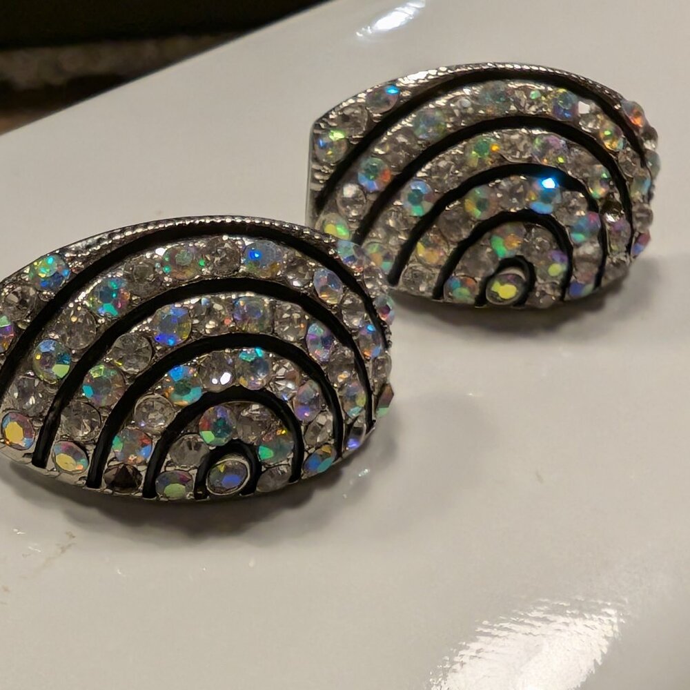 Vintage 1980-90s Silver Tone  Aurora Crystal Pierced Earrings